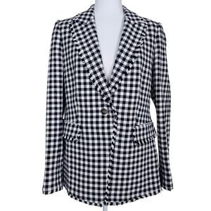 Boden Hever Cotton Twill Blazer Womens 10 French Navy Gingham Single Breasted